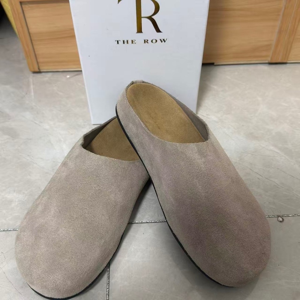 The Row Women's Taupe Suede Slippers